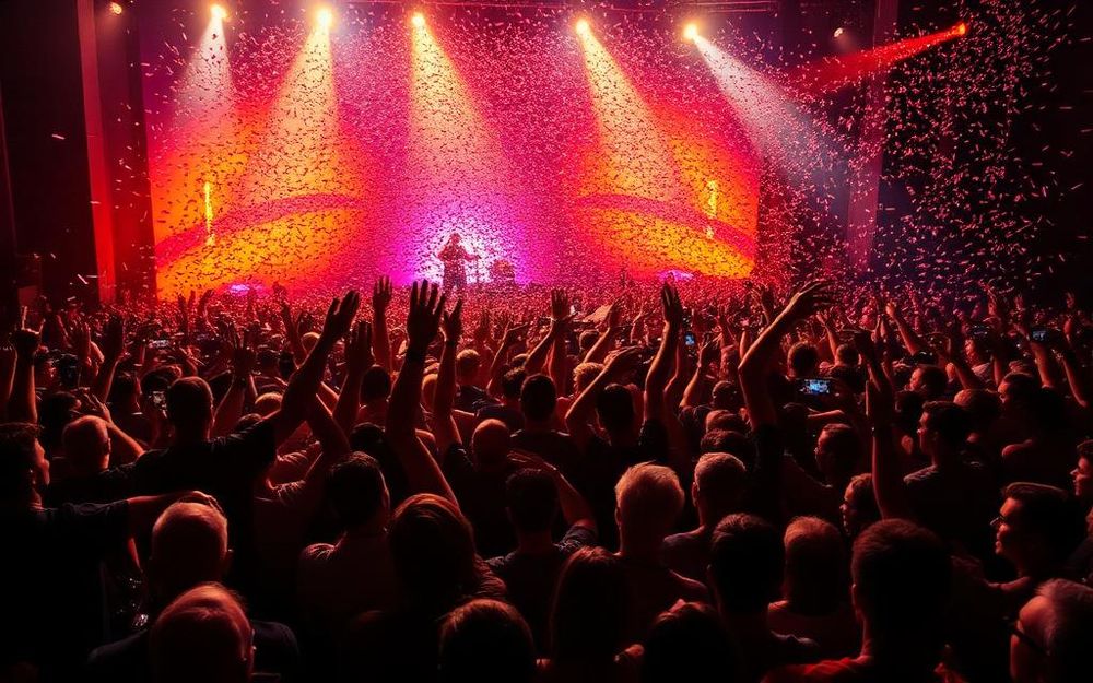 Crowd at a music and sports event reached by minibus
